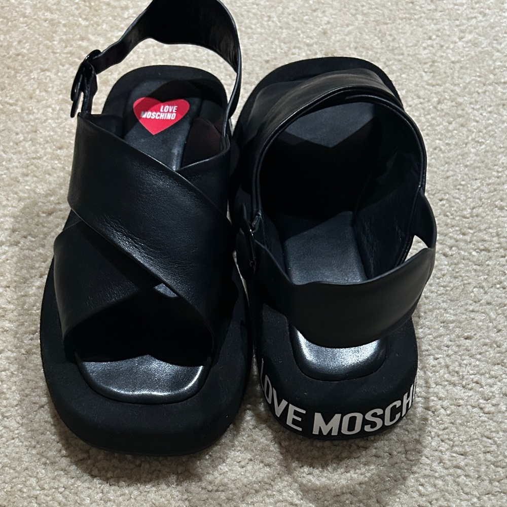 ♥️ Love Moschino Women Black Sandals Sz 39